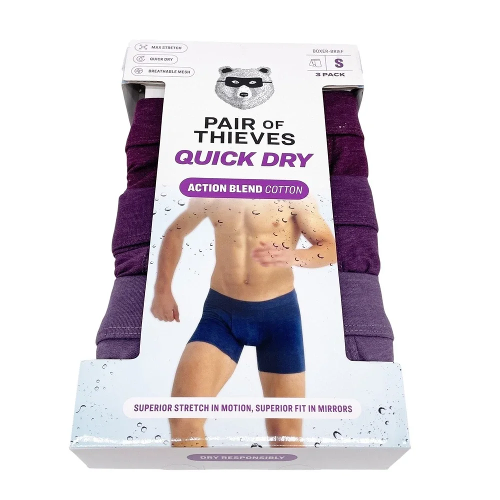 Pair of‎ Thieves Men's Purple Quick Dry Action Blend Boxer Briefs 3 Pack Size S